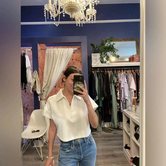 Lanston‎ Sport Cuff Sleeve Polo Shirt Half Zip in Ivory Sz L - Picture 2 of 6